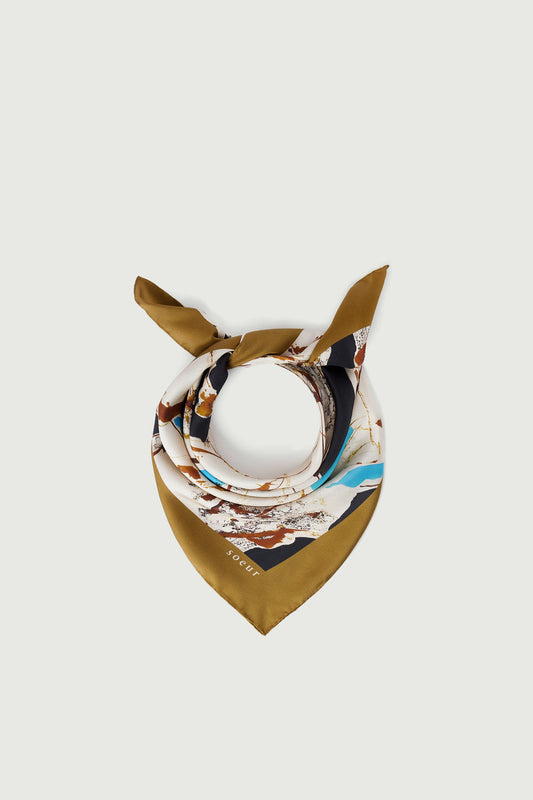 Foulard Capucine - Beige/Turquoise - Soie - Femme